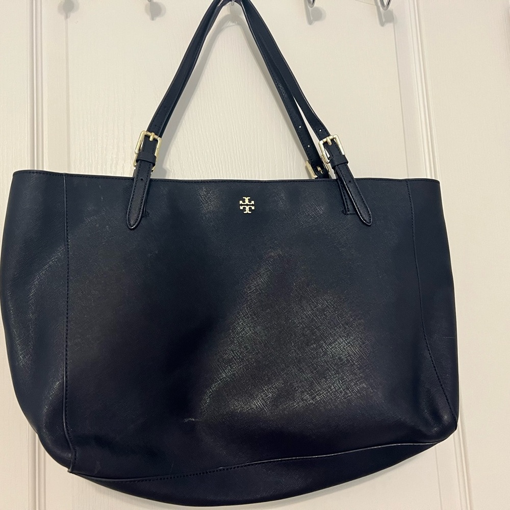 Tory Burch Navy Blue Leather Tote Bag